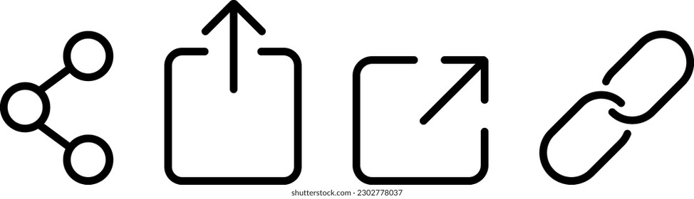 Link Web Icon. Share link, external link black vector icon set. Isolated symbols collection. 