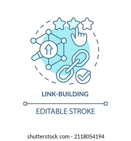 Link-building turquoise concept icon. SEO optimization tool. Current marketing trend abstract idea thin line illustration. Isolated outline drawing. Editable stroke. Arial, Myriad Pro-Bold fonts used