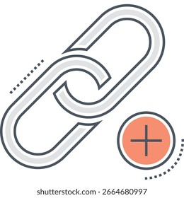 Icono de cadena enlazada con el símbolo de la adición, diseño simple