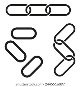 Linked chain pieces. Isolated chain links. Connection concept. Vector illustration. EPS 10.