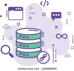 Linked or chain servers Concept, Database Engine Vector Icon Design, Cloud computing and Web hosting services Symbol, DB Machine Sign, Round Storage Disck