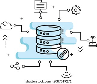 Linked or chain servers Concept,Database Engine Vector Icon Design, Cloud computing and Web hosting services Symbol, DB Machine Sign