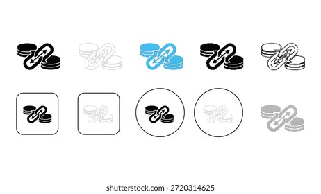 Linked coins icons collection sets