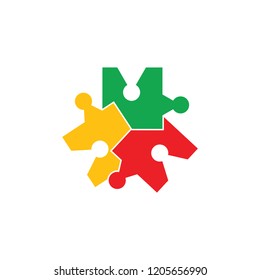 linked colorful puzzle toy logo vector