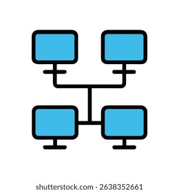 Linked computer displays form a network icon illustration element