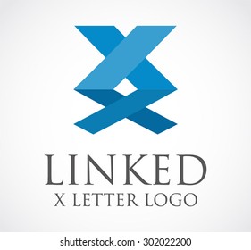 Linked connection blue ribbon letter x abstract vector logo design template business group icon corporate identity symbol concept