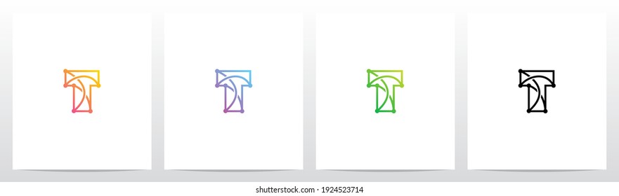 Líneas De Punto Vinculadas En El Diseño De Logotipo De Letra T