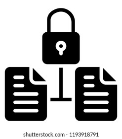 Linked files attached to the padlock depicting documents security 