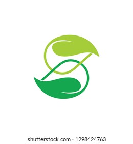 linked green leaf letter s shape logo vector