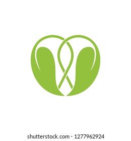 linked green leaf love shape logo vector