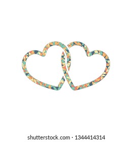 linked hearts icon. Colored mosaic with polygons