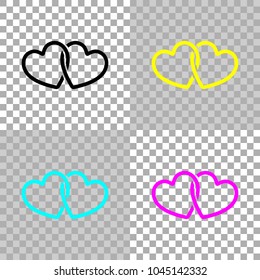 linked hearts icon. Colored set of cmyk icons on transparent background