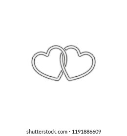 linked hearts icon. Dotted outline silhouette with shadow on white background