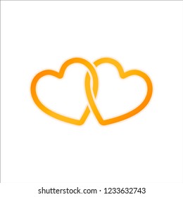 linked hearts icon. Orange sign with low light on white background