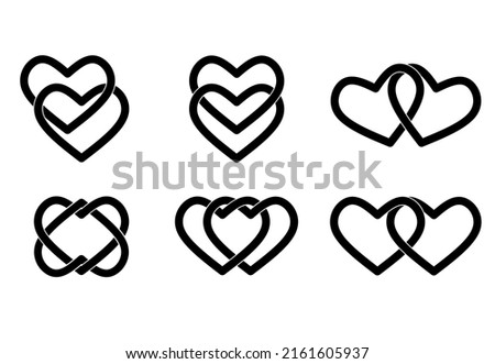linked hearts icon set on white background