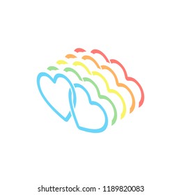 linked hearts icon. Stack of colorful isometric icons on white background