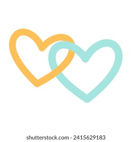 verlinkte Herzen Symbol Vektorgrafik flach Logo Design. Einfach handgezeichnet. Retro-Stil. Perfekt für Poster, Card, Einladung, T-Shirt Print oder Valentinstag Grußkarte. Vektorgrafik