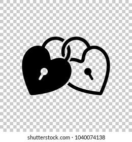 linked hearts, lock icon. On transparent background.