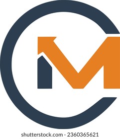 Linked letter "M" logo design with an arrow vector icon.