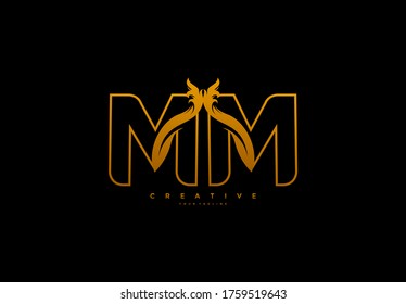Linked Letter MM Logo Outline Tribal Floral Monogram Black Background