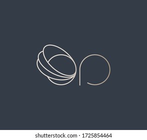 Linked letter O and P thin line. Initials OP logo design vector.
