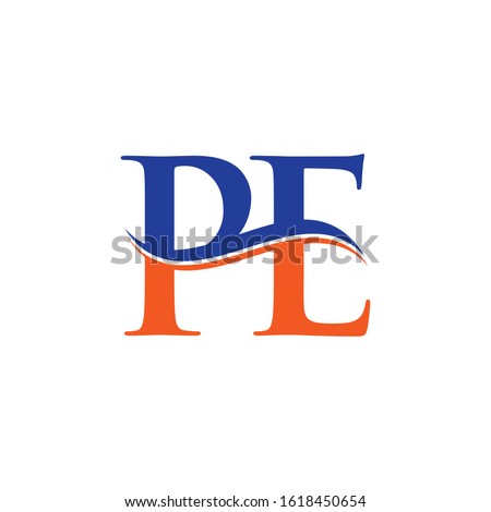 Linked Letter PE Logo Design Vector Template. Orange And Blue PE Letter Logo Vector Illustration