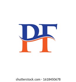 Linked Letter PF Logo Design Vector Template. Orange And Blue PF Letter Logo Vector Illustration
