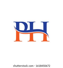 Linked Letter PH Logo Design Vector Template. Orange And Blue PH Letter Logo Vector Illustration