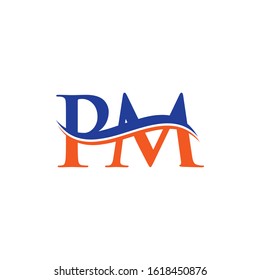 Linked Letter PM Logo Design Vector Template. Orange And Blue PM Letter Logo Vector Illustration
