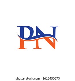 Linked Letter PN Logo Design Vector Template. Orange And Blue PN Letter Logo Vector Illustration