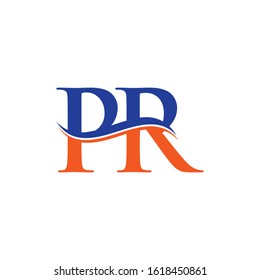 Linked Letter PR Logo Design Vector Template. Orange And Blue PR Letter Logo Vector Illustration