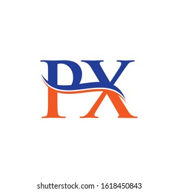 Linked Letter PX Logo Design Vector Template. Orange And Blue PX Letter Logo Vector Illustration