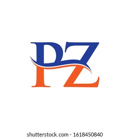 Linked Letter PZ Logo Design Vector Template. Orange And Blue PZ Letter Logo Vector Illustration