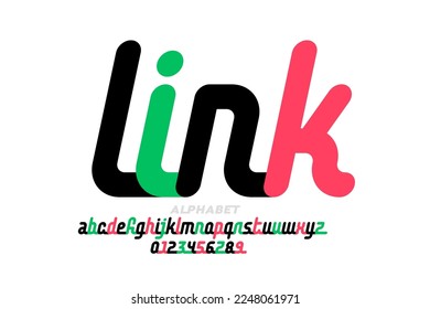 Linked letters font design, alphabet and numbers vector illustration