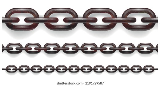 Linked metallic chains  Isolated white background  vector illustration