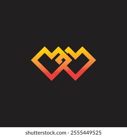 linked mm gold diamond gradient simple geometric logo vector 