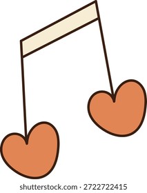 Nota de música ligada com desenho animado cabeça do coração, contorno grosso e fundo limpo. Símbolo de romance, melodia, harmonia, canção de amor, conexão e ritmo. Ilustração de vetor de desenhos animados.