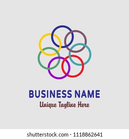 linked and overlapping multicolored seven circles vector logo design 