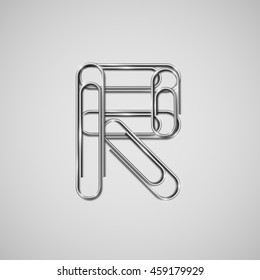 Linked paperclips forming letter R, vector