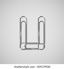 Linked paperclips forming letter U, vector