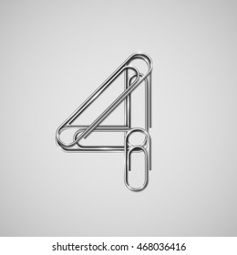 Linked paperclips forming number 4, vector