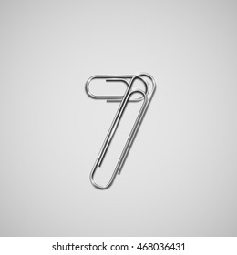 Linked paperclips forming number 7, vector