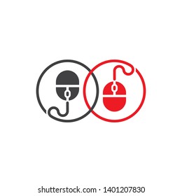 linked pc mouse cable symbol logo vector