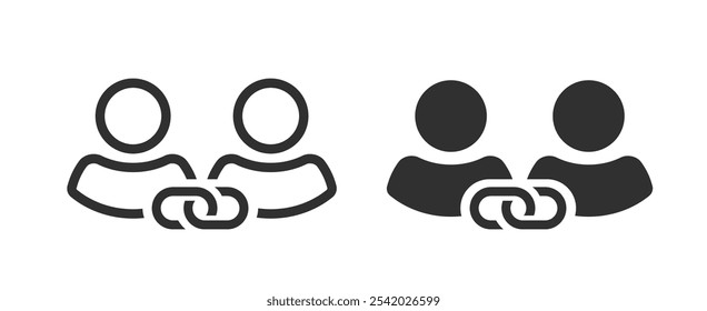 Linked people chain icon vector simple graphic set, two user person private link connection pictogram sign symbol line stroke logo, simple 2 customer relationship ui element image clip art