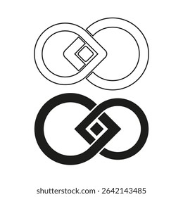 Linked rings icon. Chain connection symbol. Vector unity shape. Overlapping loops element.
