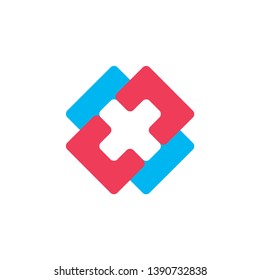 linked simple square cross x logo vector