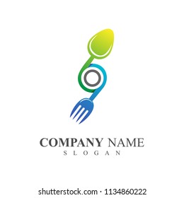 linked spoon and fork logo design template, restaurant logo