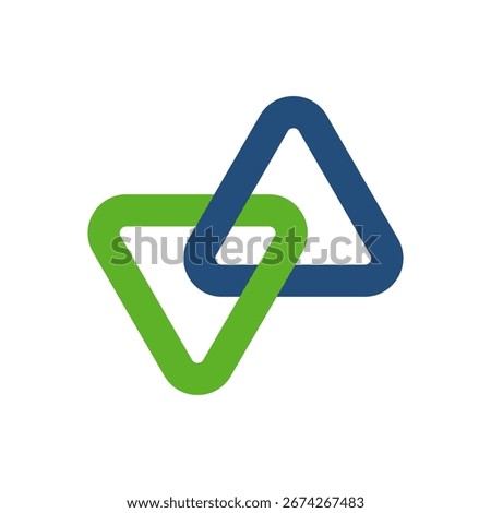 Linked triangle abstract logo in blue and green, symbolizing connection, networking, and collaboration.