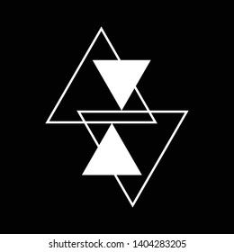 Linked Triangles. Abstract clean simple triangle logo vector design. Geometic business logo icon design template. Abstract sign constructed from interlinked triangles. Isolated on black background.