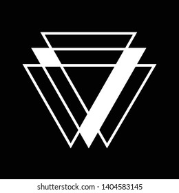 Linked Triangles. Abstract clean simple triangle logo vector design. Geometic business logo icon design template. Abstract sign constructed from interlinked triangles. Isolated on black background.